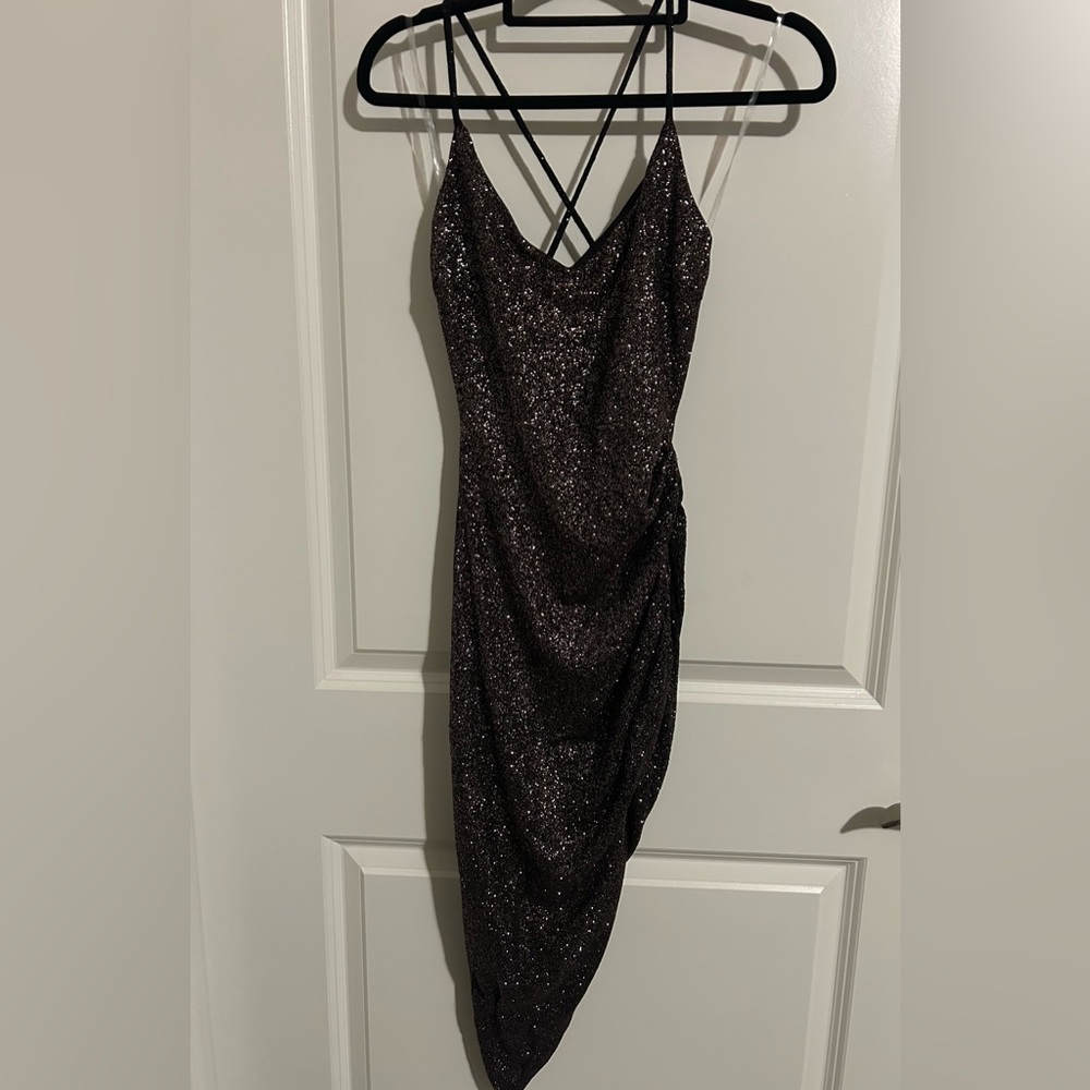 Windsor Black & Rose Glitter Strappy Bodycon Dress NWT Size Small